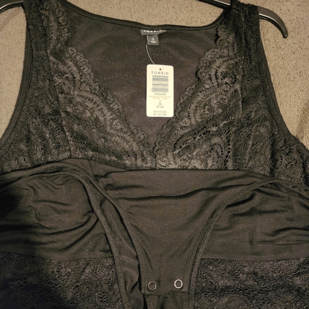 New Torrid Soft Black Lace Bodysuit